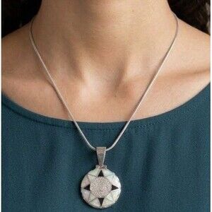 VINTAGE CARDENAS TAXCO MEXICO 950 STERLING SILVER OPAL AZTEC CALENDAR NECKLACE